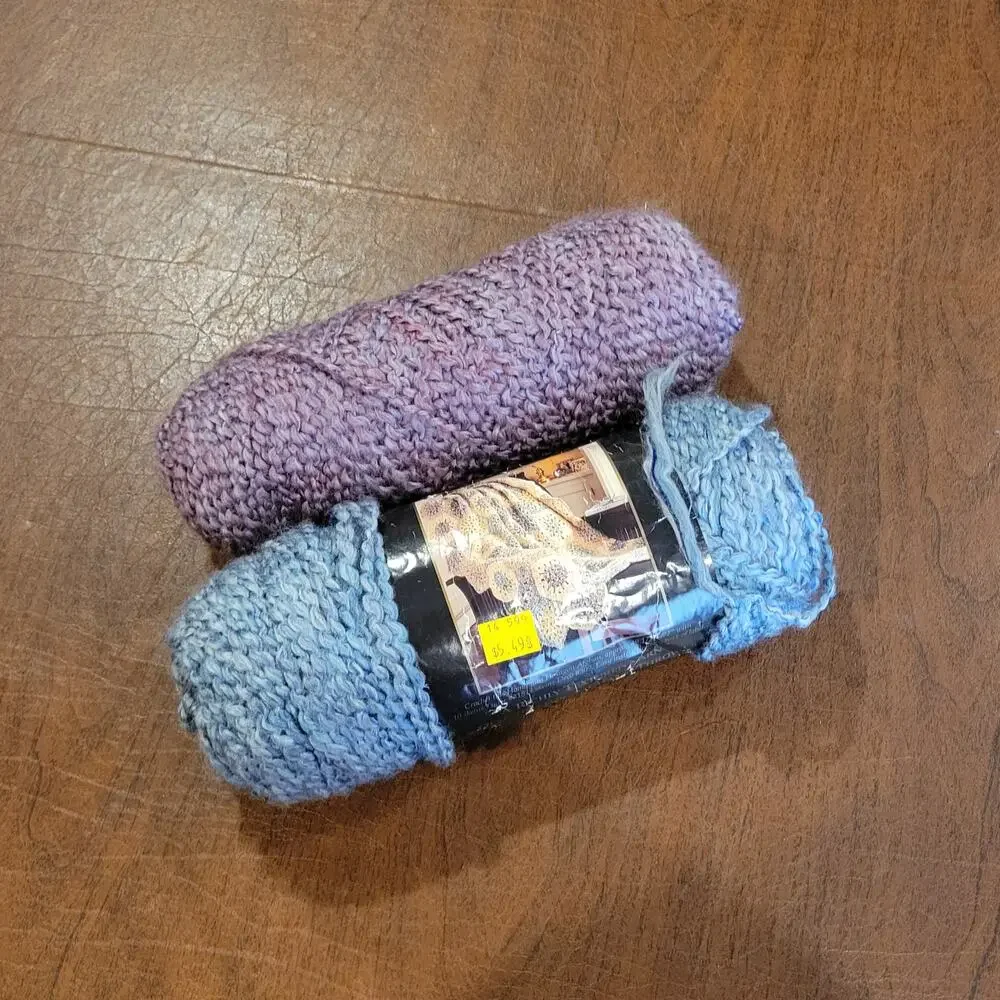 Set of 2 skeins Lion Brand Homespun Yarn  Blue and Lavender Bulky Acrylic New